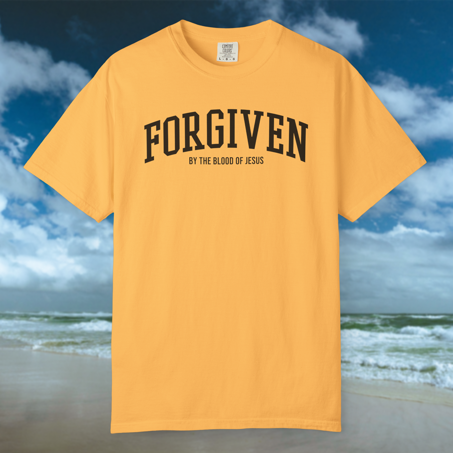 Forgiven By His Blood Tee - Citrus/Black