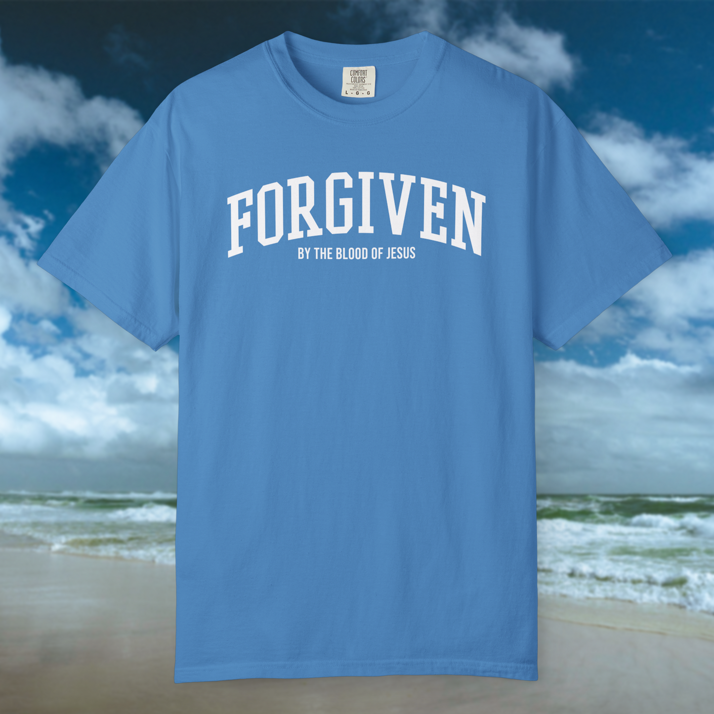 Forgiven By His Blood Tee - Royal Blue/White