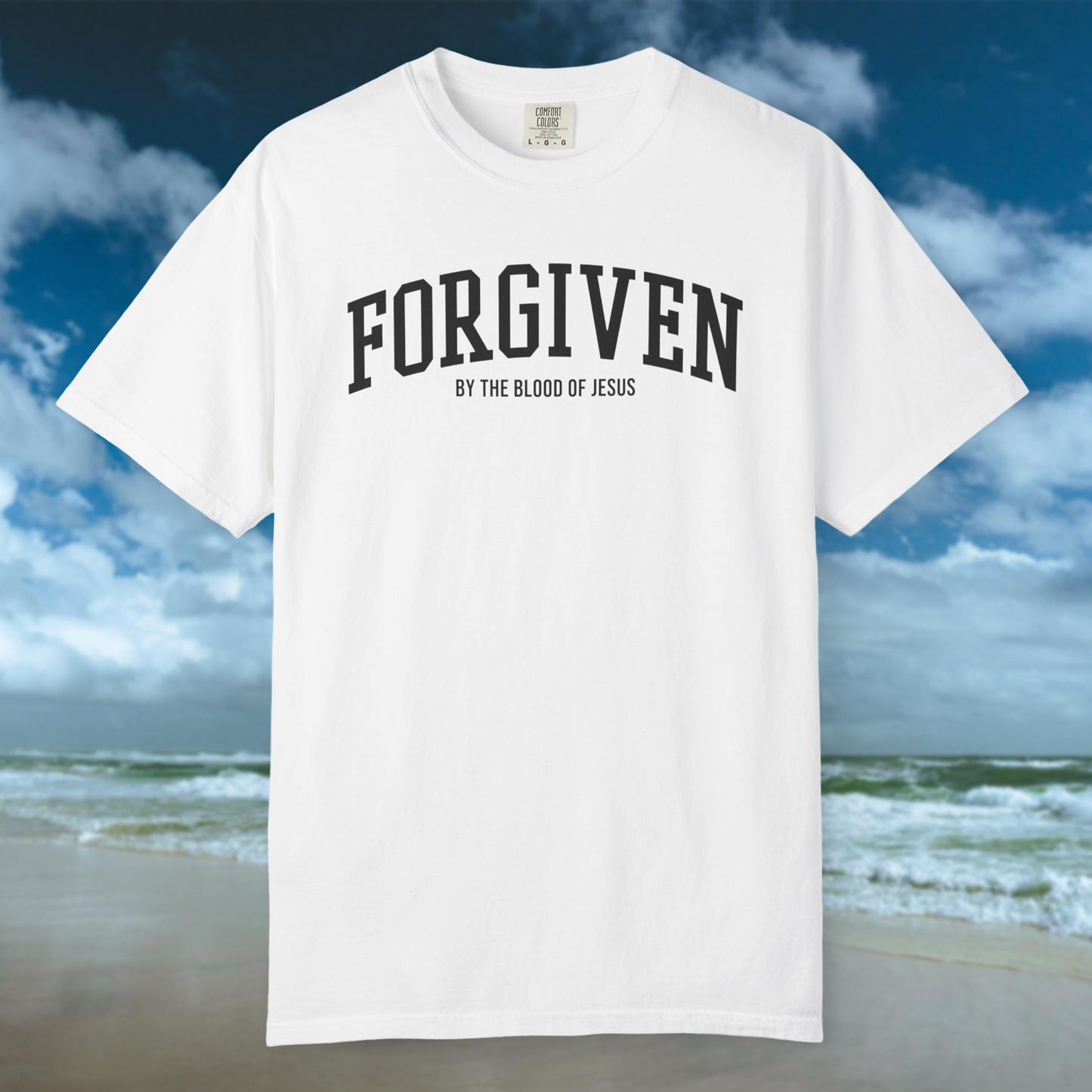 Forgiven By His Blood Tee - White/Black