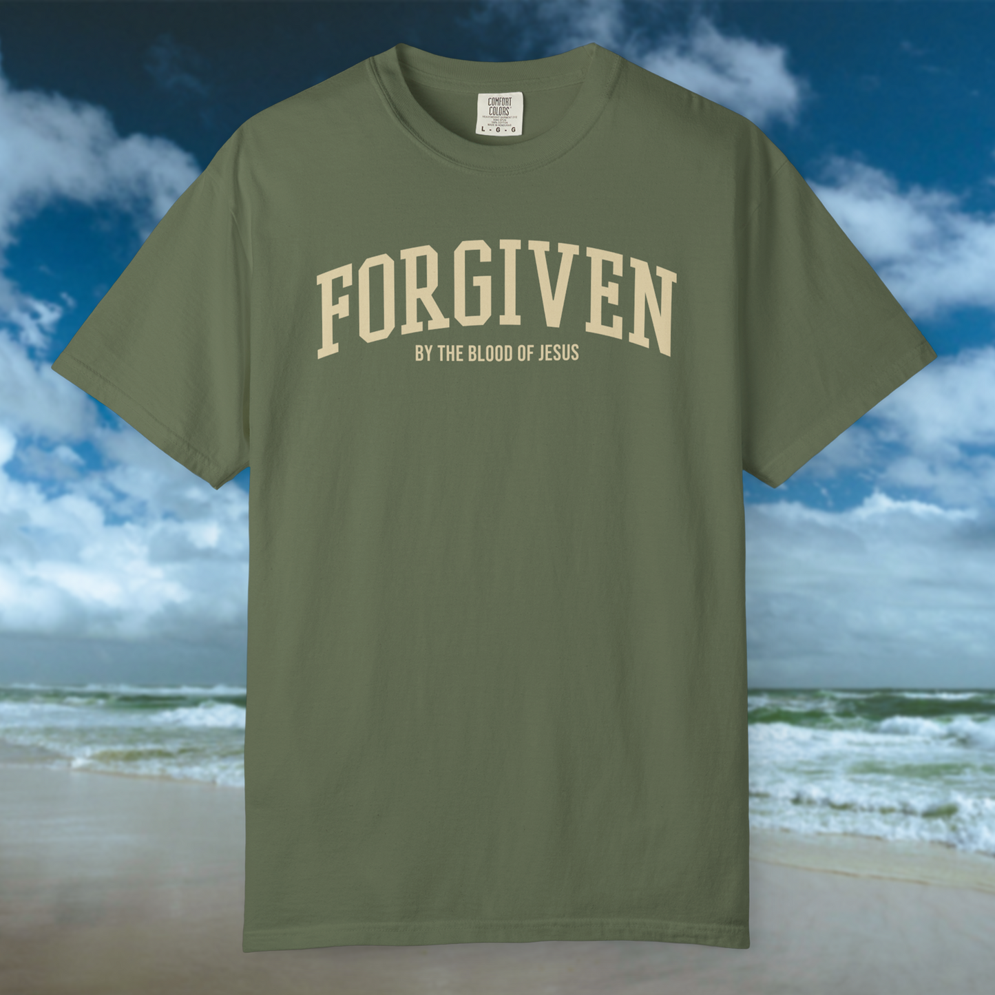 Forgiven By His Blood Tee - Sage/Cream
