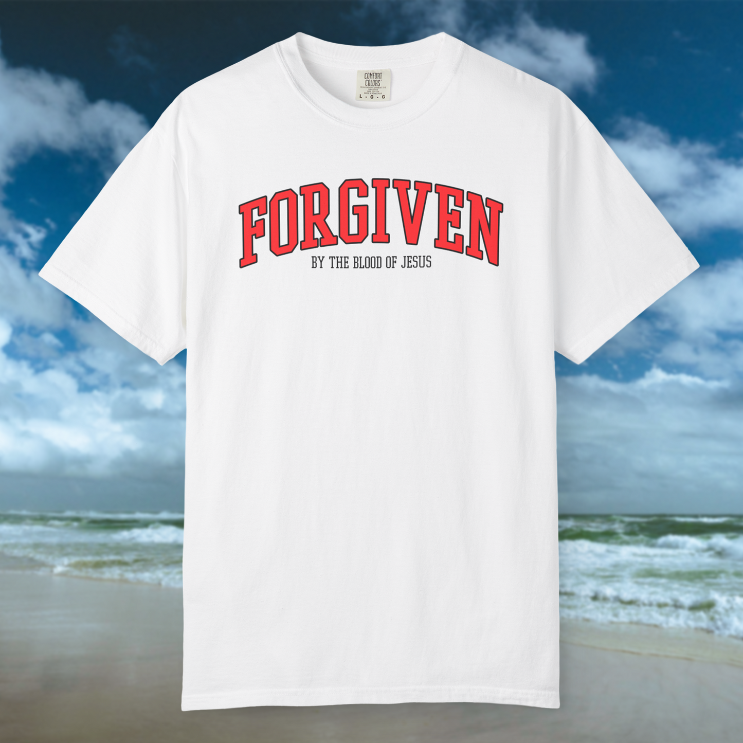Forgiven By His Blood Tee - White/Red