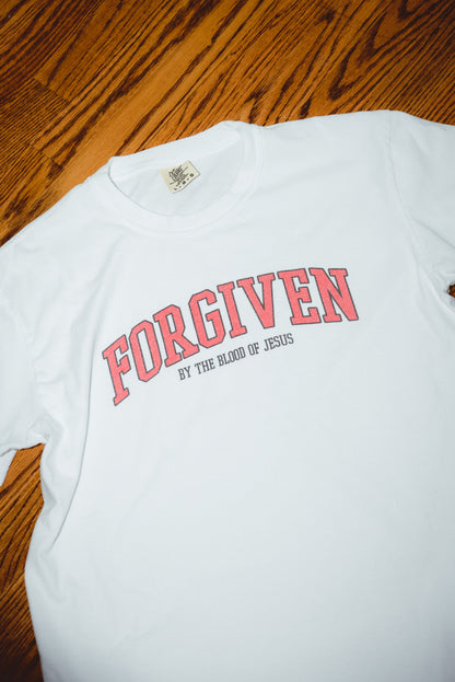 Forgiven By His Blood Tee - White/Black
